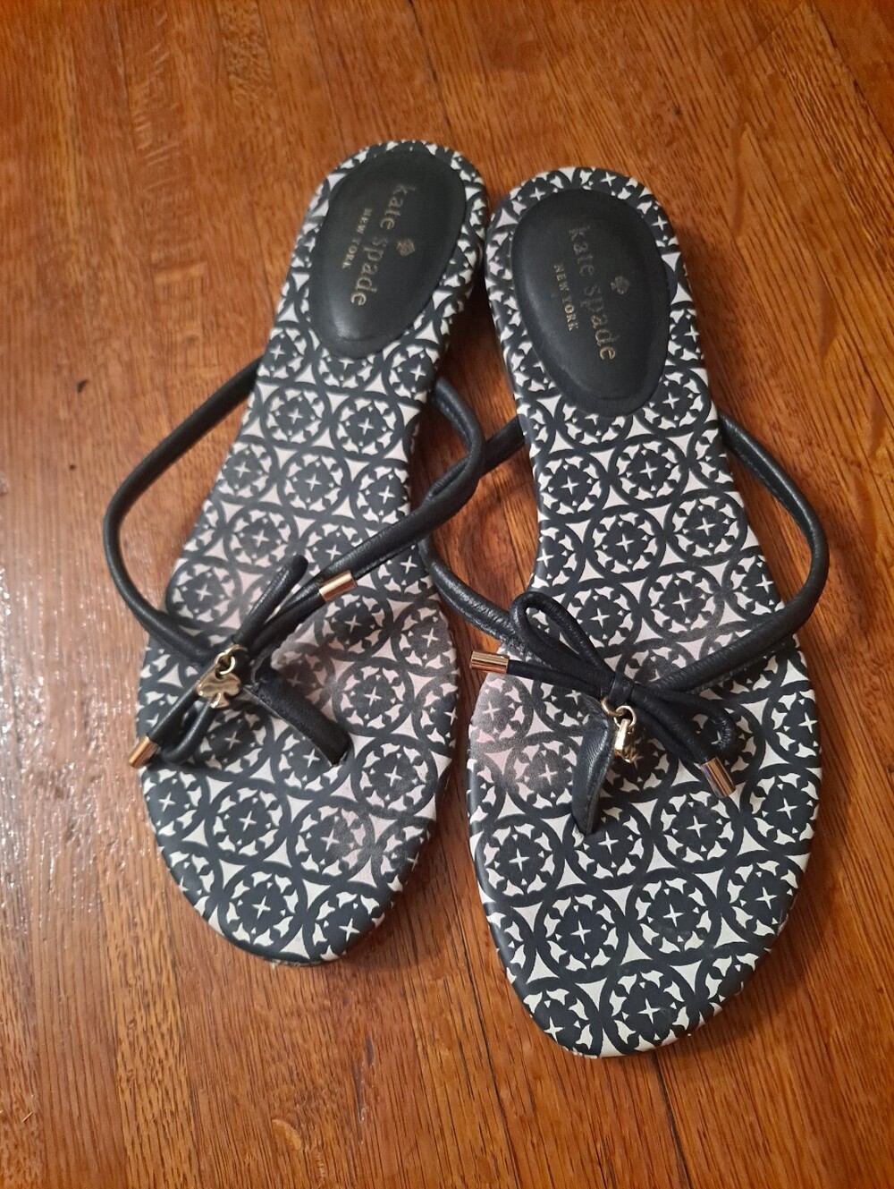Kate Spade Blue & White Patterned Thong Sandals